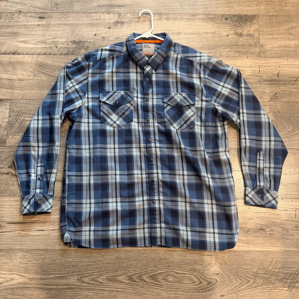 5.11 Tactical Mens XL Blue Plaid Long Sleeve Snap Front Western Yoke Shirt